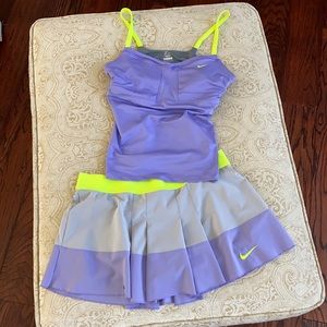 Nike women’s tennis skirt and top. Lilac, gray and neon yellow.